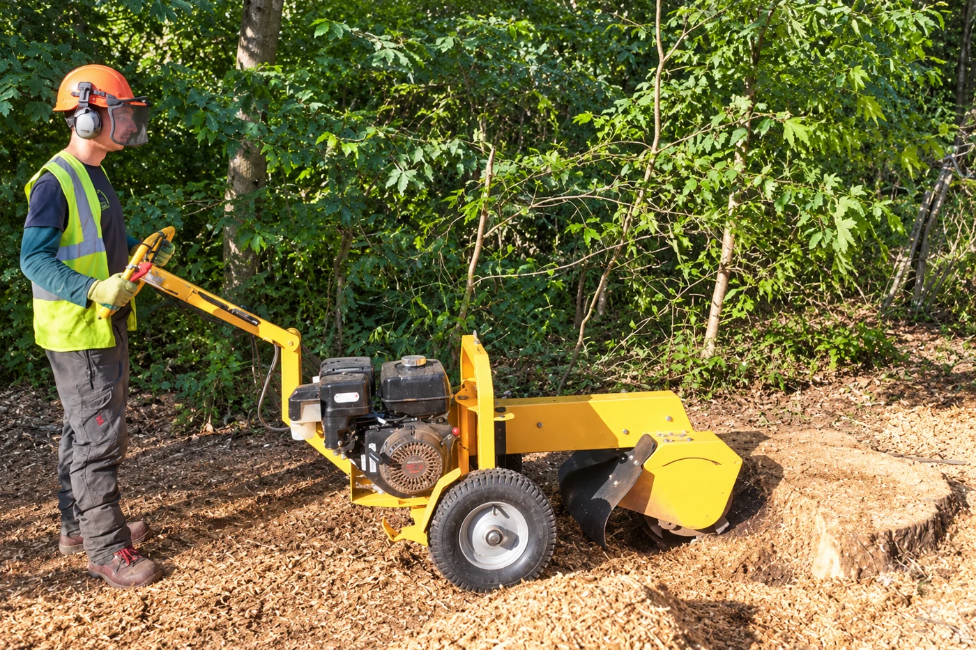 Specialist stump grinding machine at work